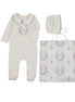 Botanical Footie with Collar + Bonnet + Swaddle - Blue
