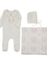 Botanical Footie with Collar + Bonnet + Swaddle - Pink