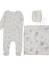 Floral Footie + Bonnet + Swaddle - Blue