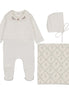 Footie with Emb Collar + Cardigan + Bonnet + Lattice Swaddle - Cream/Berry