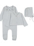 Footie with Emb Collar + Cardigan + Bonnet - Blue/Blueberry