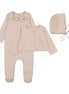 Footie with Emb Collar + Cardigan + Bonnet - Pink/Berry