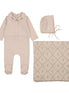 Footie with Emb Collar + Cardigan + Bonnet + Lattice Swaddle - Pink/Berry