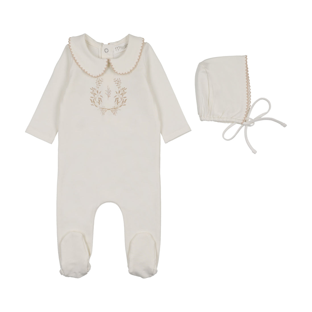 Botanical Footie Set with Collar - Taupe