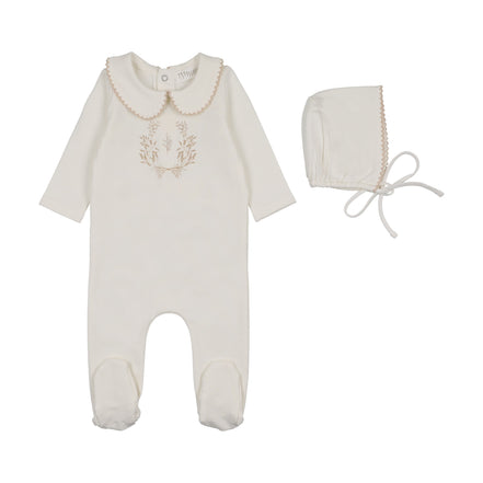 Botanical Footie Set with Collar - Taupe