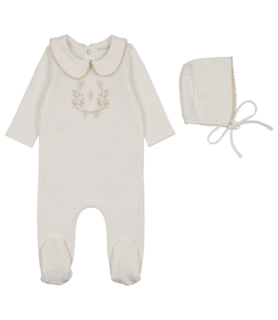 Botanical Footie Set with Collar - Taupe