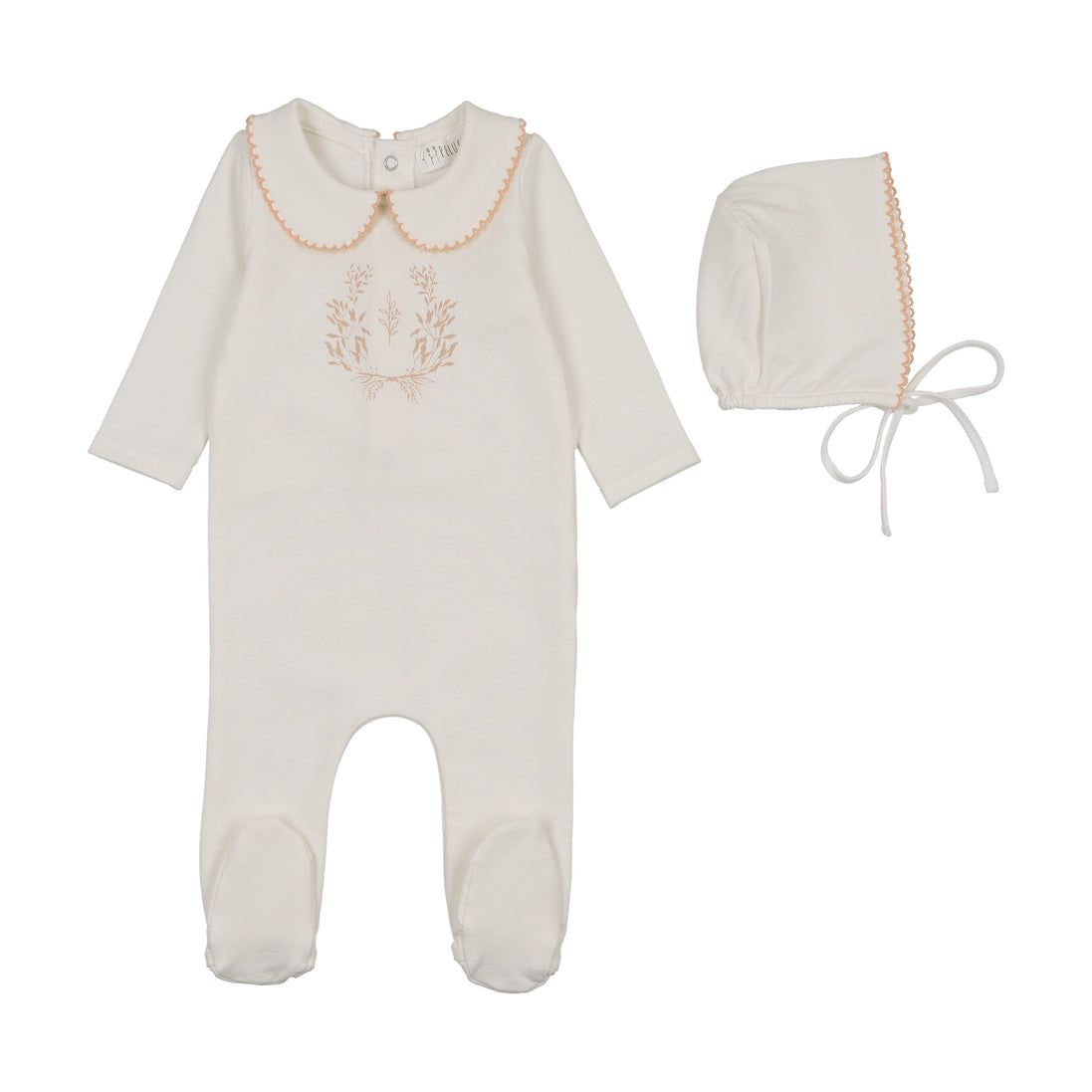 Botanical Footie Set with Collar - Pink