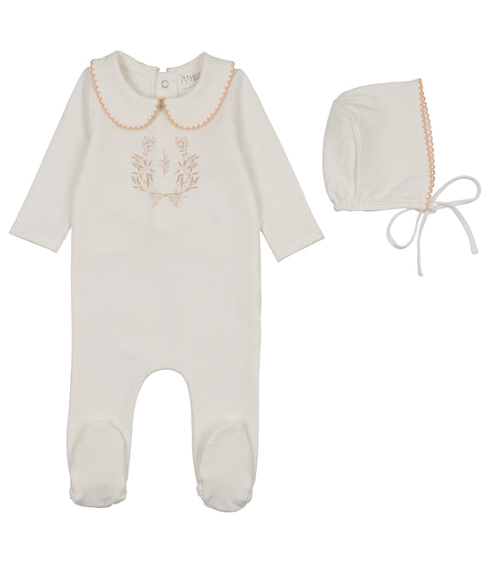 Botanical Footie Set with Collar - Pink