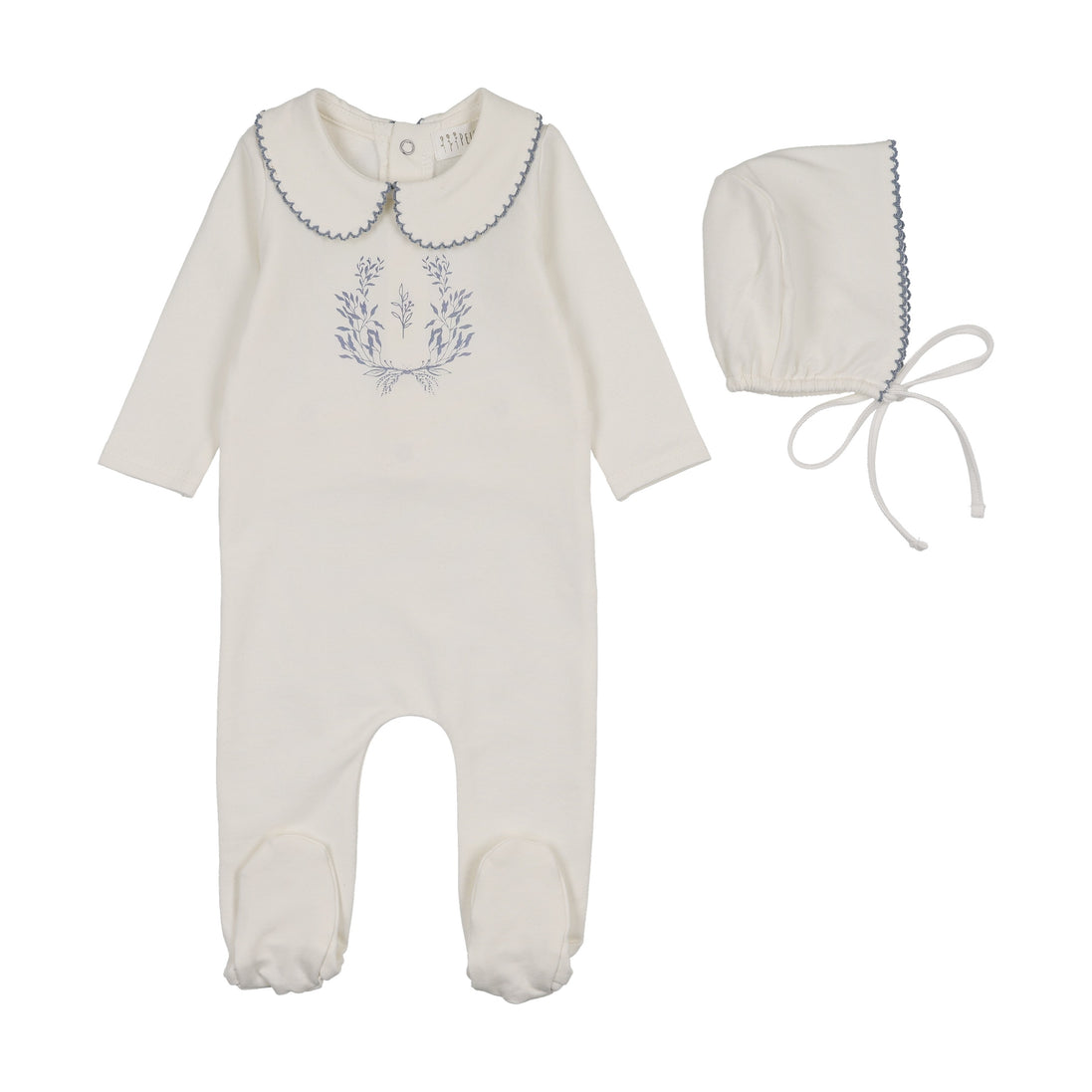 Botanical Footie Set with Collar - Blue