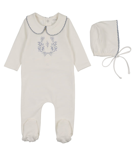 Botanical Footie Set with Collar - Blue