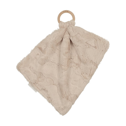 Mini Lux Fur Teethers with Wooden Ring - Beige