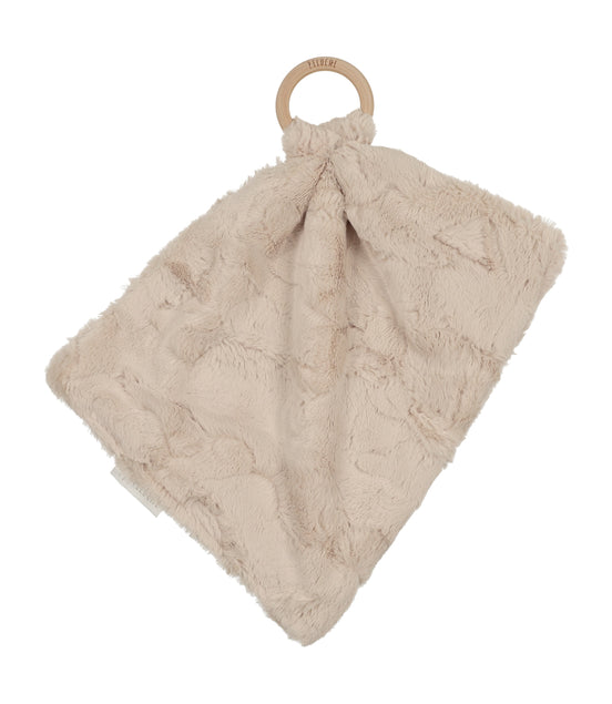 Mini Lux Fur Teethers with Wooden Ring - Beige