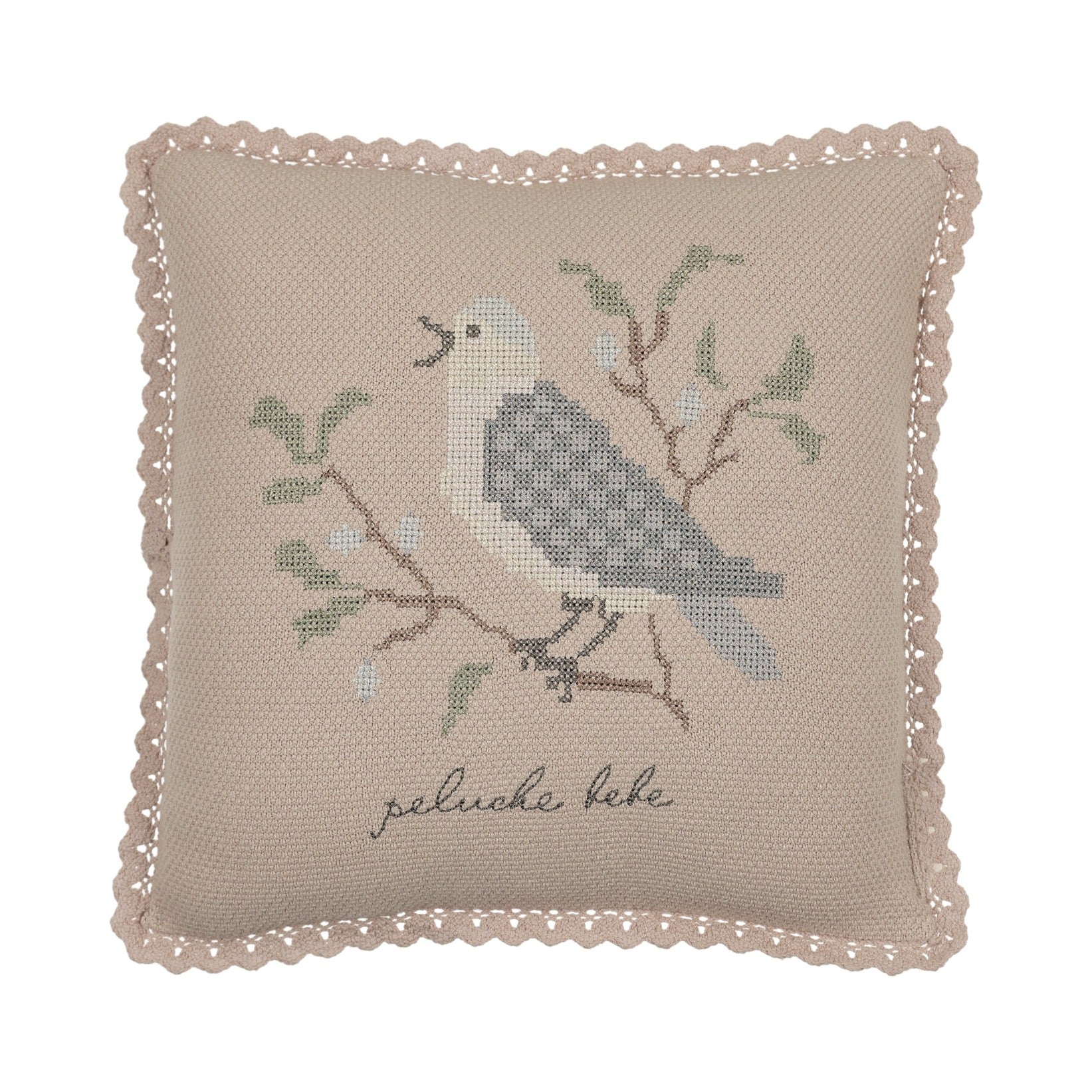 Cross Stitch Knit Pillow - Taupe