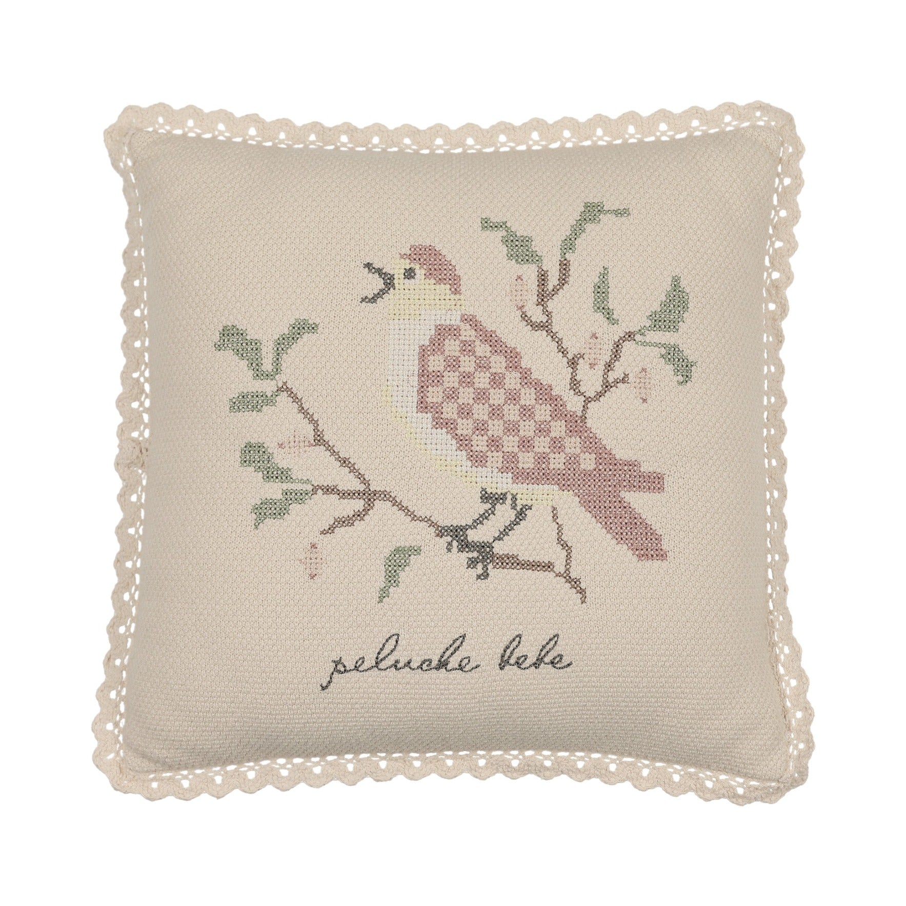 Cross Stitch Knit Pillow - Stone Rose