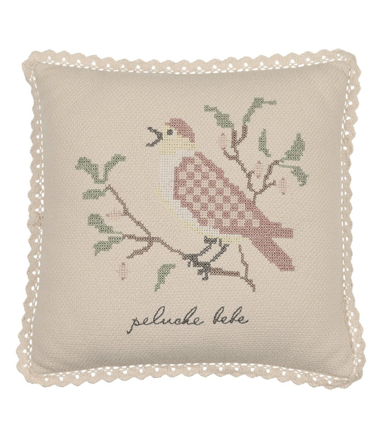 Cross Stitch Knit Pillow - Stone Rose