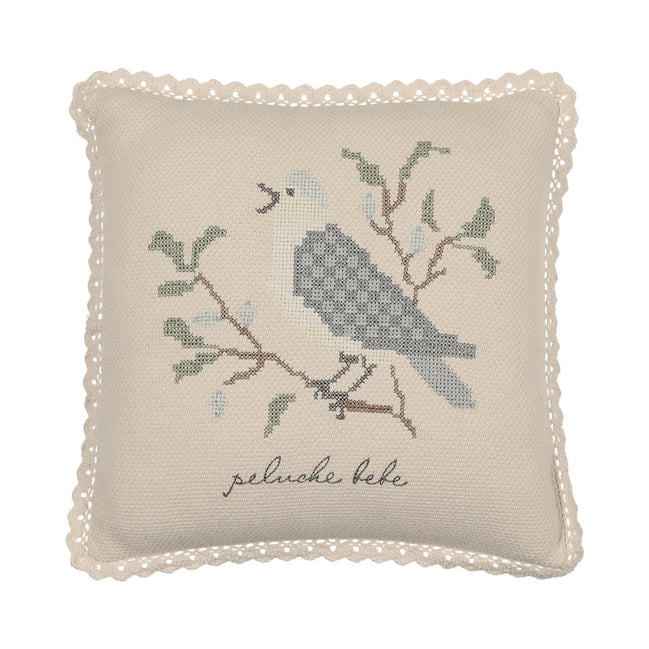 Cross Stitch Knit Pillow - Stone Blue