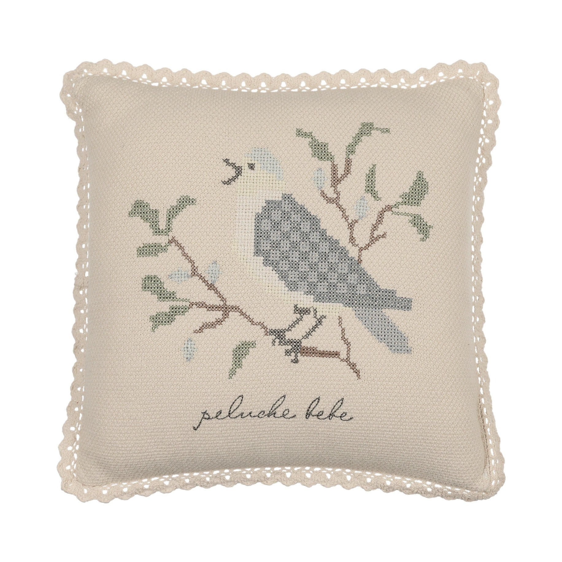 Cross Stitch Knit Pillow - Stone Blue