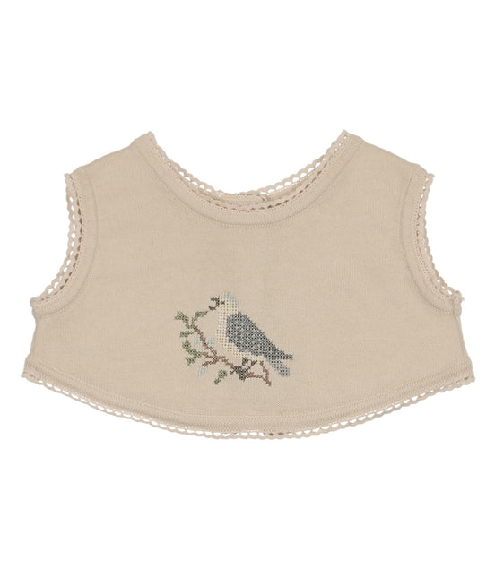 Cross Stitch Knit Overlay Bib - Stone Blue