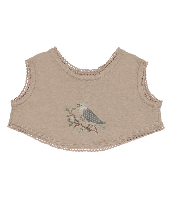 Cross Stitch Knit Overlay Bib - Taupe