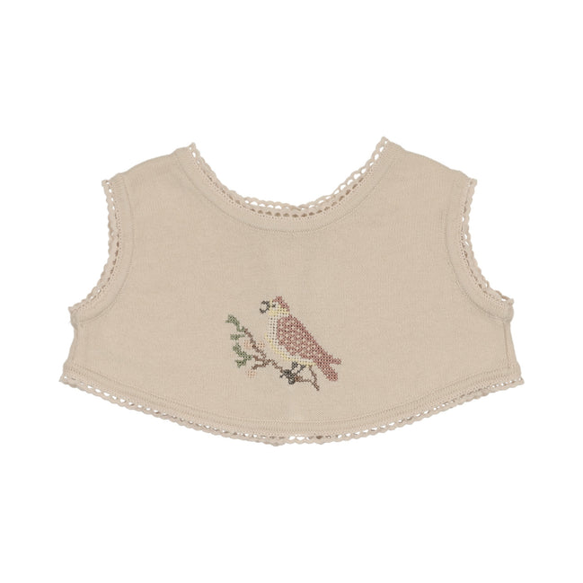 Cross Stitch Knit Overlay Bib - Stone Rose