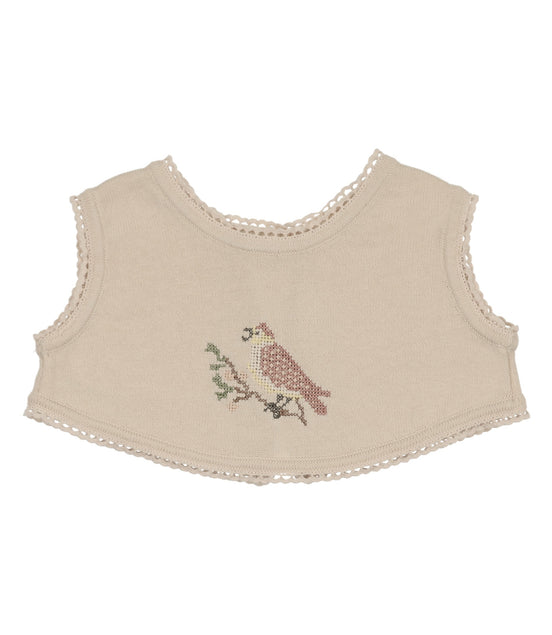 Cross Stitch Knit Overlay Bib - Stone Rose