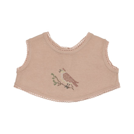 Cross Stitch Knit Overlay Bib - Rose