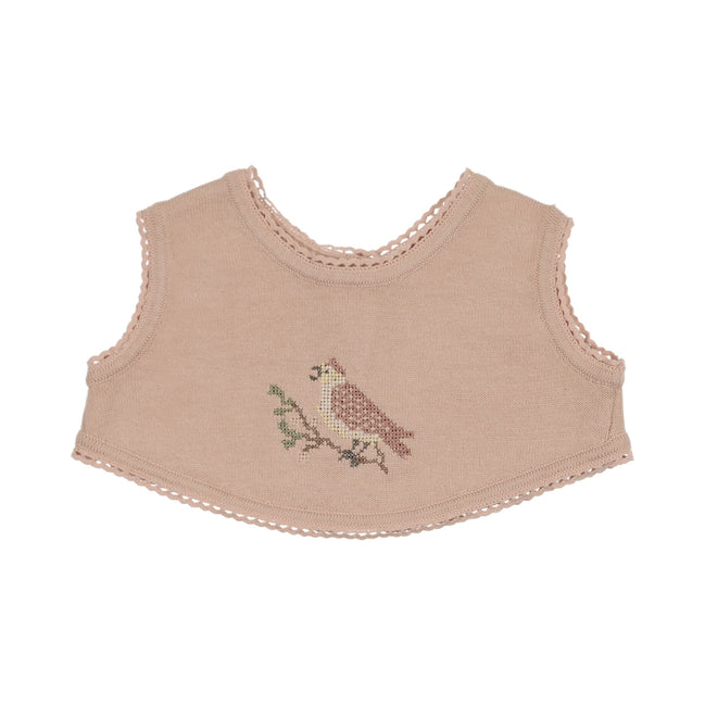 Cross Stitch Knit Overlay Bib - Rose