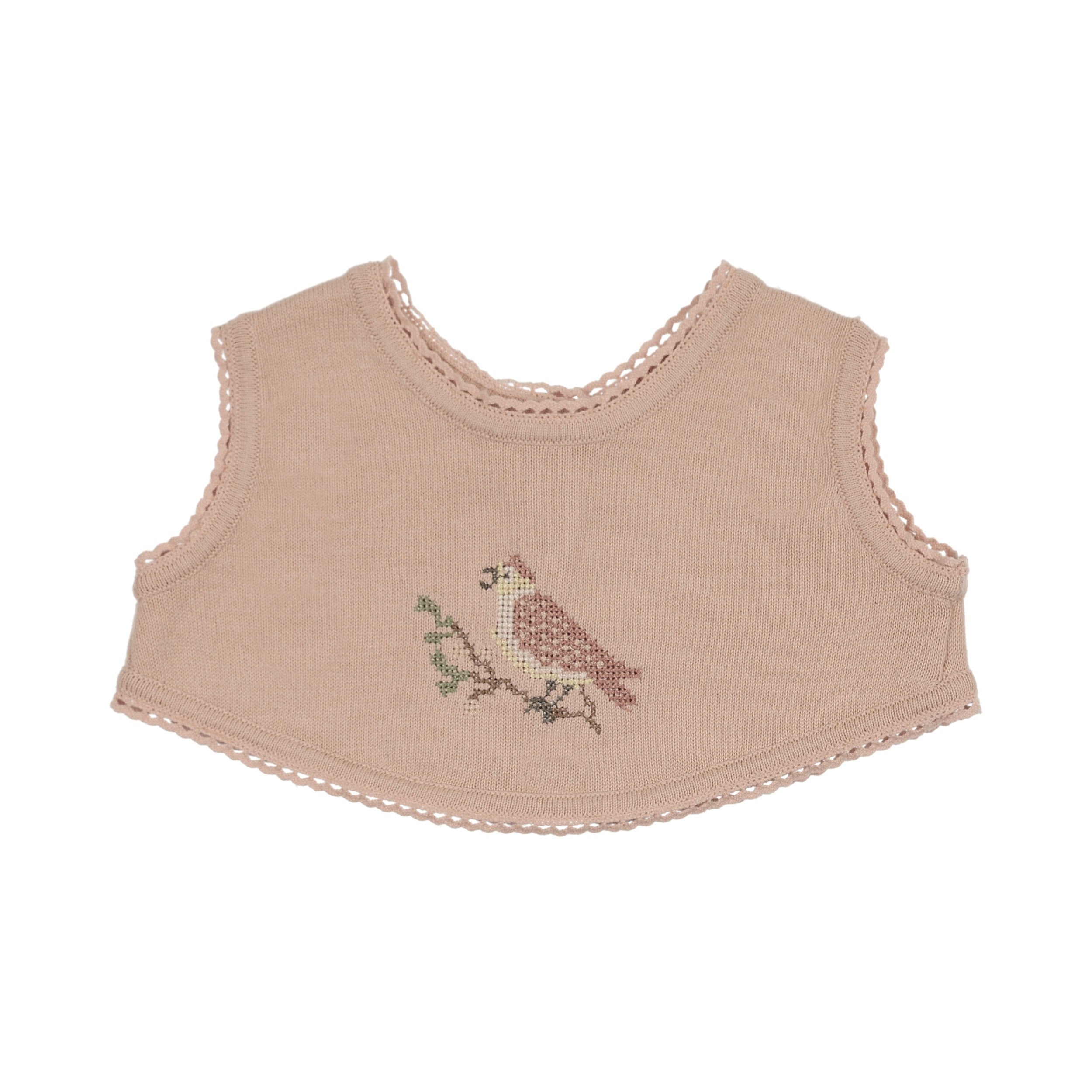 Cross Stitch Knit Overlay Bib - Rose