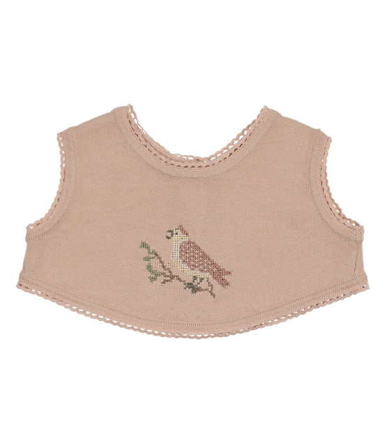Cross Stitch Knit Overlay Bib - Rose