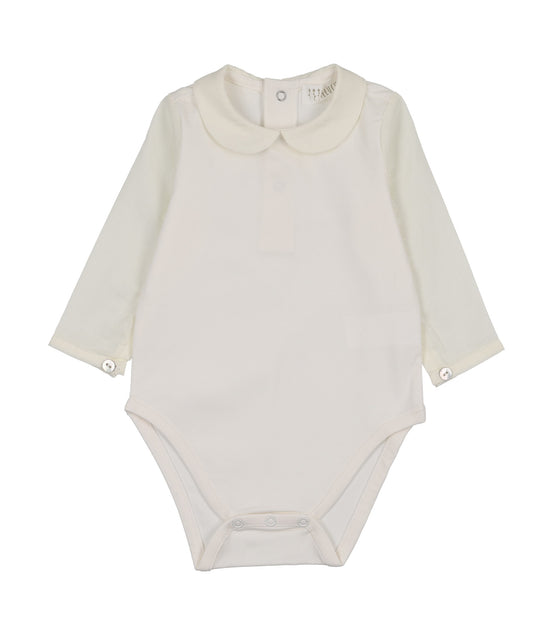 Shirtsleeve Onesie with Button - Cream