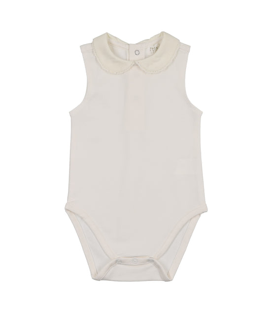 Sleeveless Onesie with Crochet Trim - Ecru