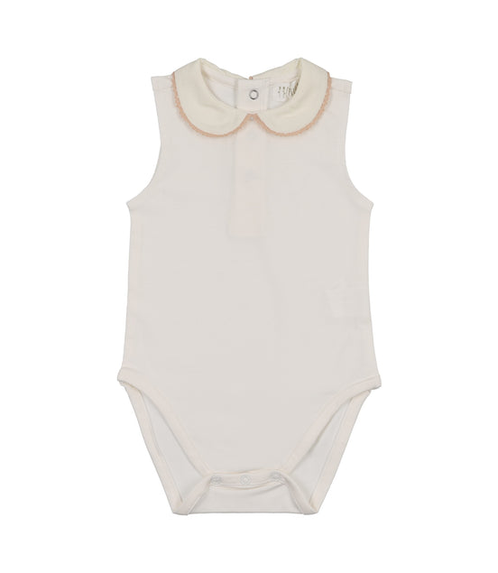 Sleeveless Onesie with Crochet Trim - Rose