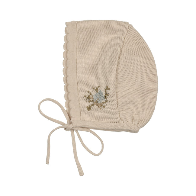 Floral Intarsia Knit Bonnet - Powder