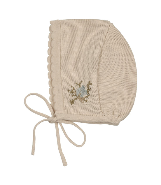 Floral Intarsia Knit Bonnet - Powder