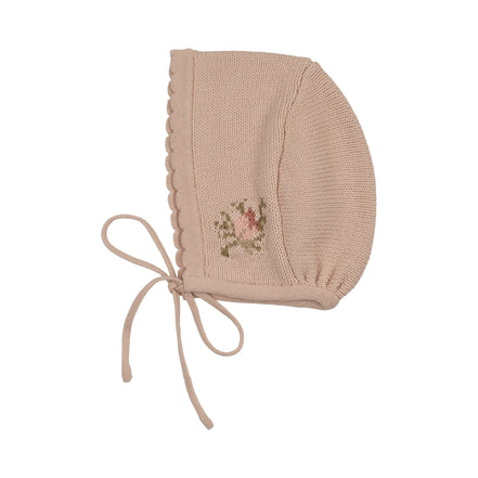 Floral Intarsia Knit Bonnet - Rose