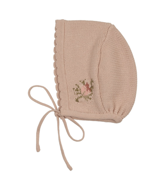 Floral Intarsia Knit Bonnet - Rose