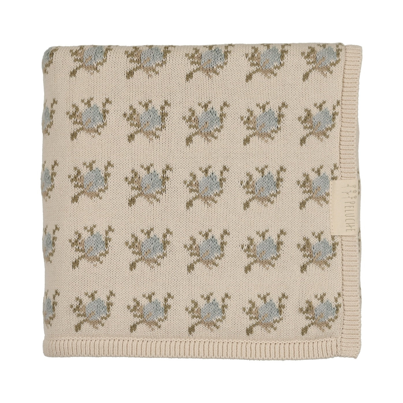 Floral Intarsia Knit Blanket - Powder