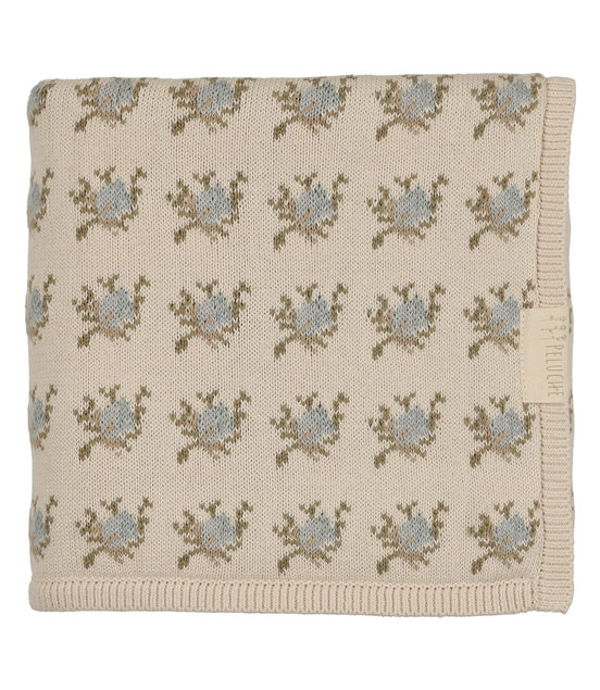 Floral Intarsia Knit Blanket - Powder