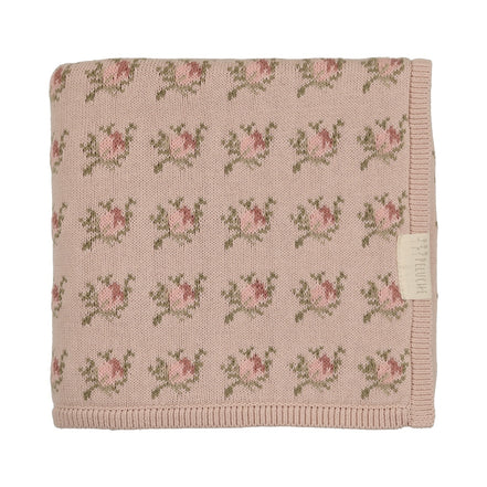 Floral Intarsia Knit Blanket - Rose