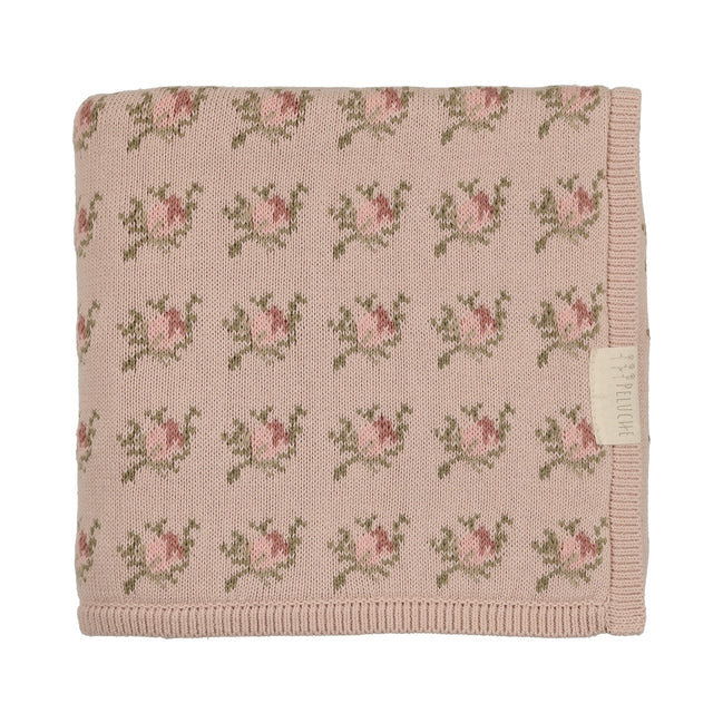 Floral Intarsia Knit Blanket - Rose