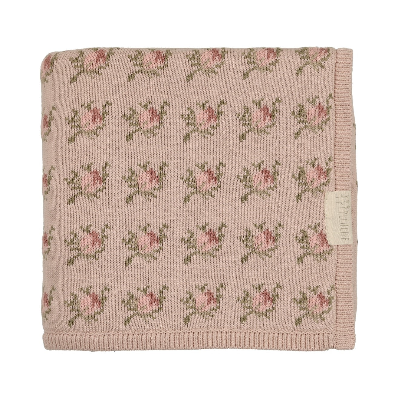 Floral Intarsia Knit Blanket - Rose