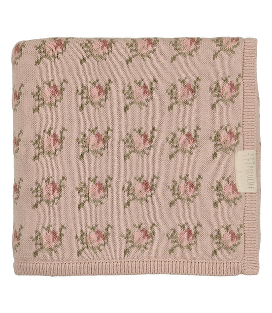 Floral Intarsia Knit Blanket - Rose