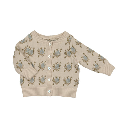 Floral Intarsia Knit Cardigan - Powder