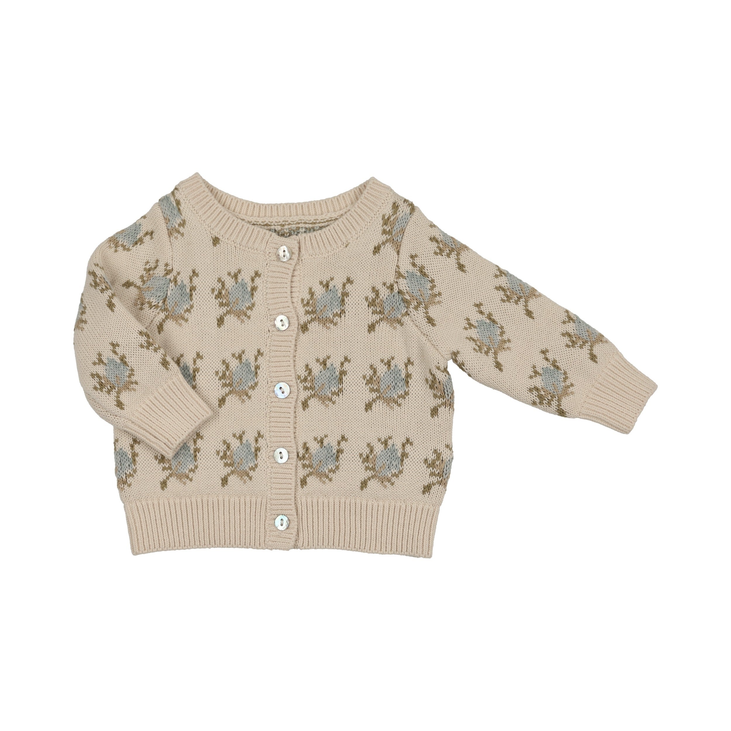 Floral Intarsia Knit Cardigan - Powder