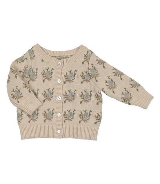 Floral Intarsia Knit Cardigan - Powder