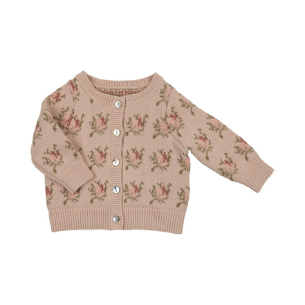 Floral Intarsia Knit Cardigan - Rose