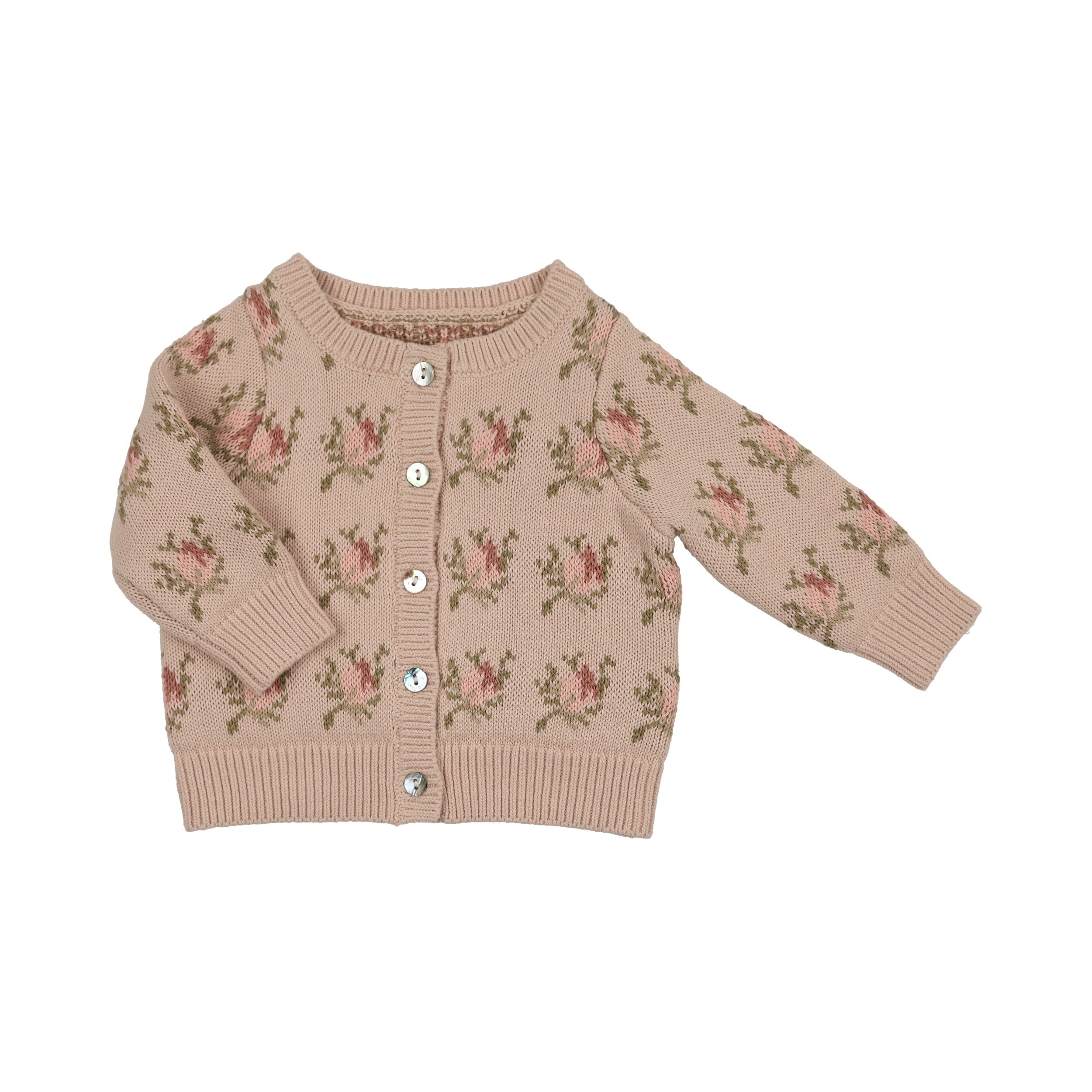 Floral Intarsia Knit Cardigan - Rose