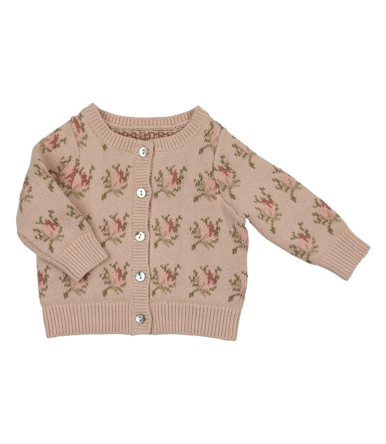 Floral Intarsia Knit Cardigan - Rose