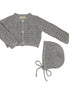 Eyelet Knit Cropped Cardigan + Bonnet Set - Powder