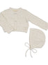 Eyelet Knit Cropped Cardigan + Bonnet Set - Cream